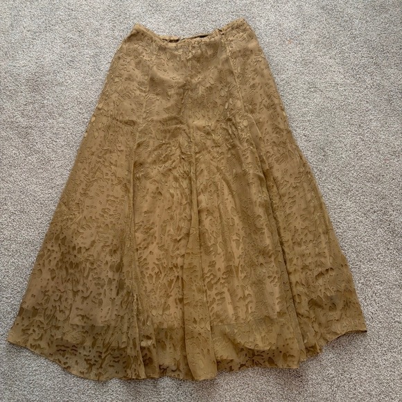 Soft Surroundings Dresses & Skirts - Soft Surroundings Burnout Silk Maxi Skirt Womens XS Tan Gold Boho Festival Fairy